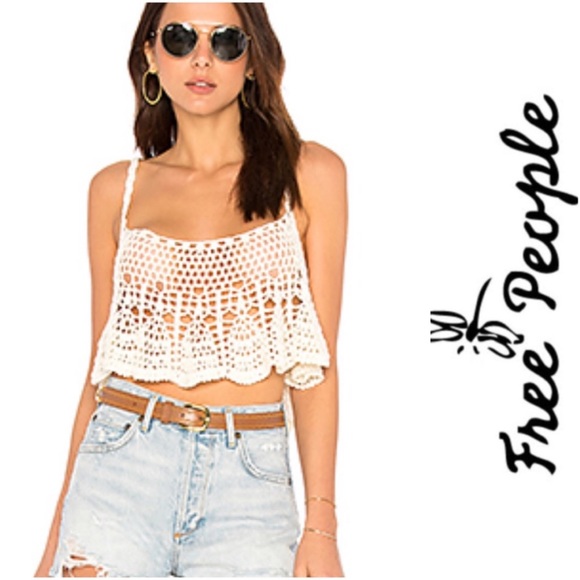 NWT Free People Crochet Woven Cropped Tank  Ivory - Picture 2 of 8